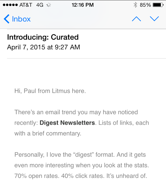 curated example top of email